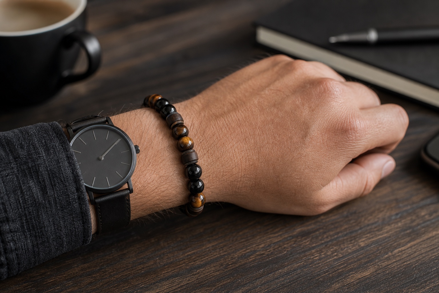 Dark stone men's beaded bracelet style guide
